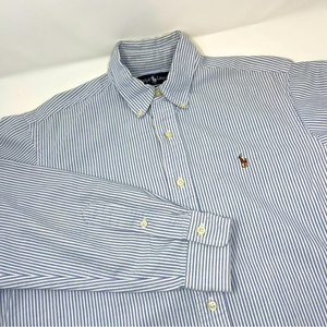 Ralph Lauren Blue and White Striped Casual Button Down Shirt